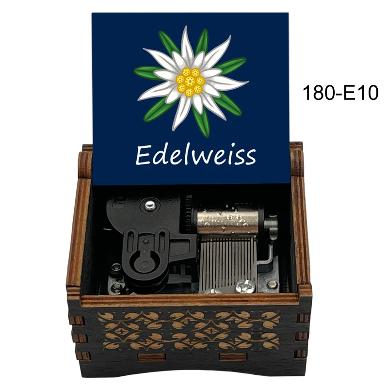 Factory Wholesale Wooden Edelweiss Music Box Wind Up Movement Kids Friends Birthday Party Cute Gift