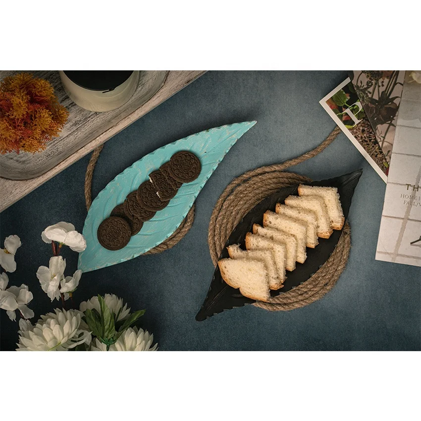 New Wooden Leaf Shaped Decorative Trays, Wood Serving Tray Rustic Storage Platter for Snacks, Dessert, Tea, Fruits and Breads