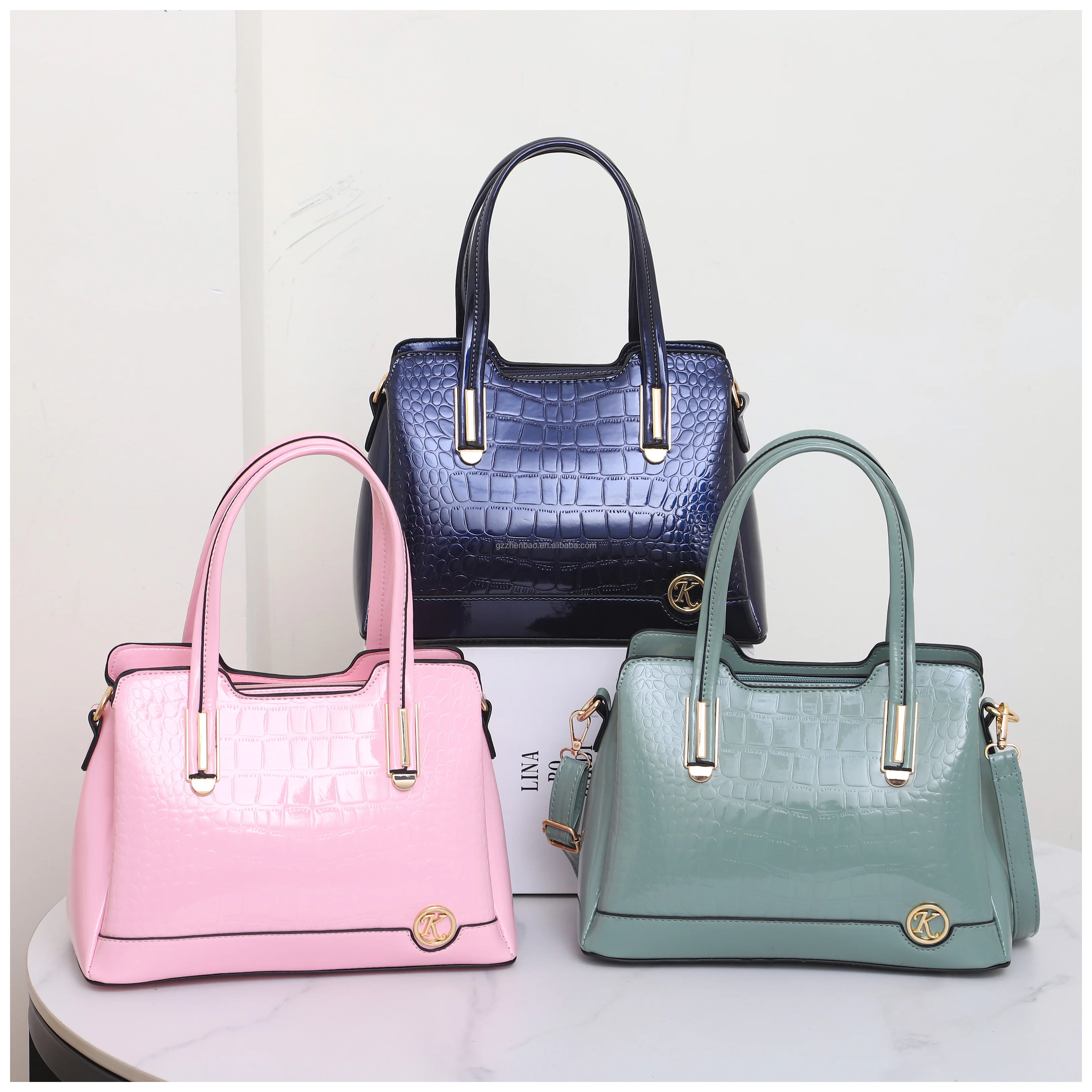 Hot sell Crocodile Pattern Patent Leather womens handbags