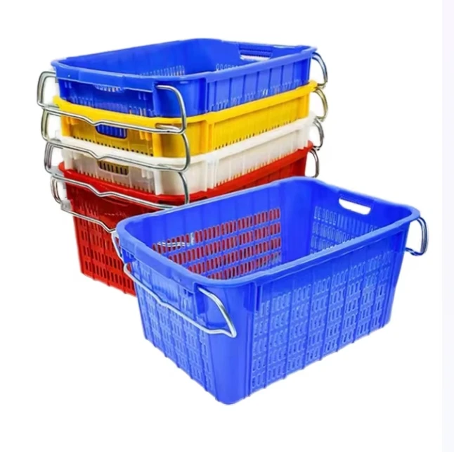 HDPE Strong and durable t   Plastic basket with iron ears plastic basket for fruit
