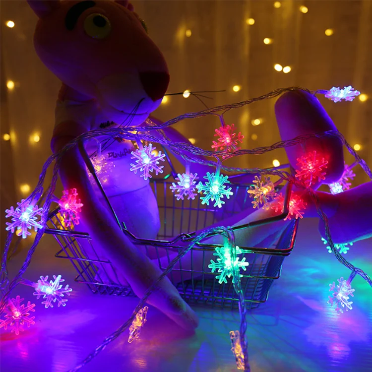 10M Plug-In LED Christmas Light String 4W Snowflake Indoor Decorative Lights PVC Transparent Wire AC200-240V