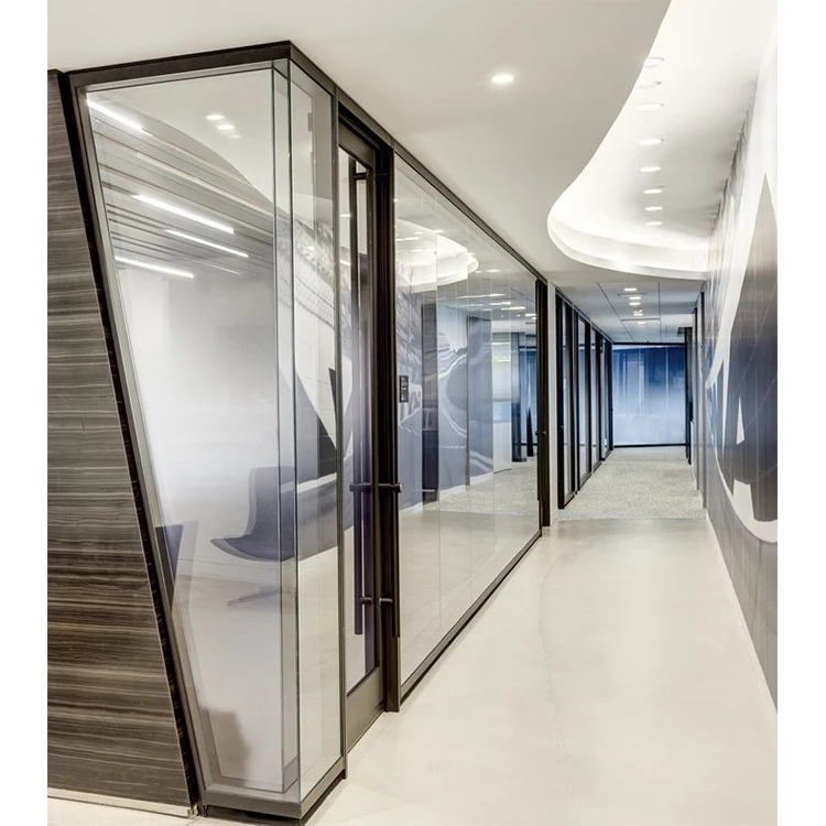 Высокое качество офисное одиночное стекло конфиденциальность офис изготовление на заказ интерьер стеклянная перегородка алюминиевая рамка стеклянные перегородки стены