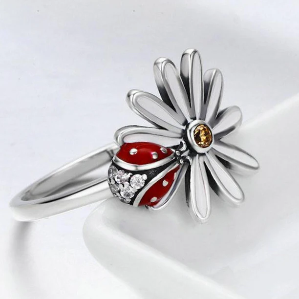 
best selling product wholesales Ladybird daisy design 925 Sterling silver daisy flower ring 