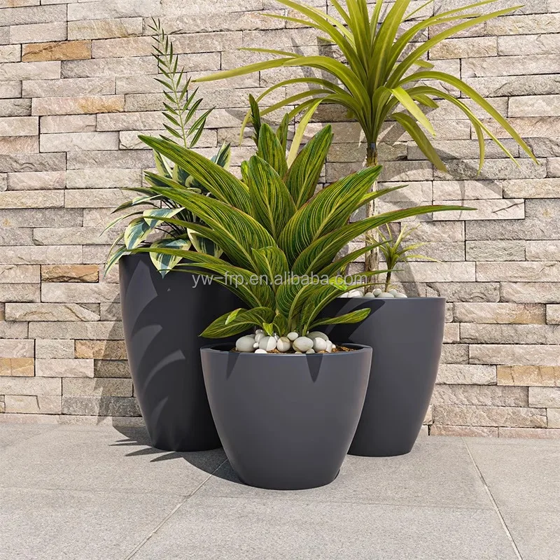 Half-Bowl Shape Fiberglass Round Pot Planter Flower Pots Decor Vase For Floor  Hotel Shopping mall