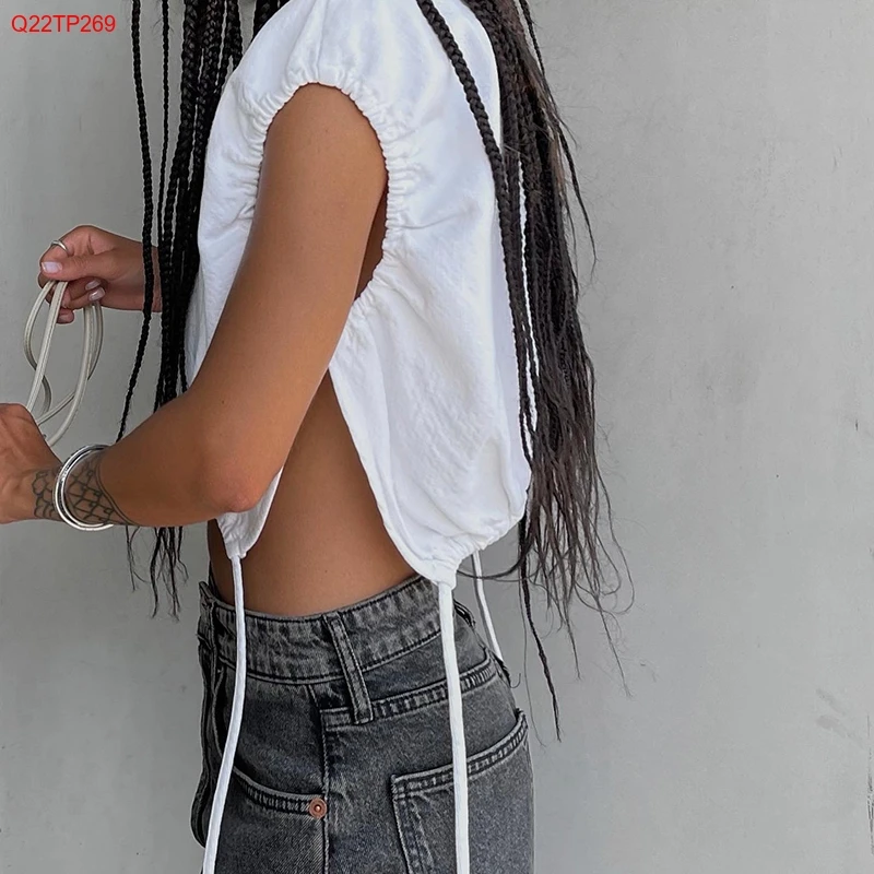 Bomblook Q22TP269 New Fashion Tops Solid Color O Neck 2022 Summer Women Crop Top Shirt