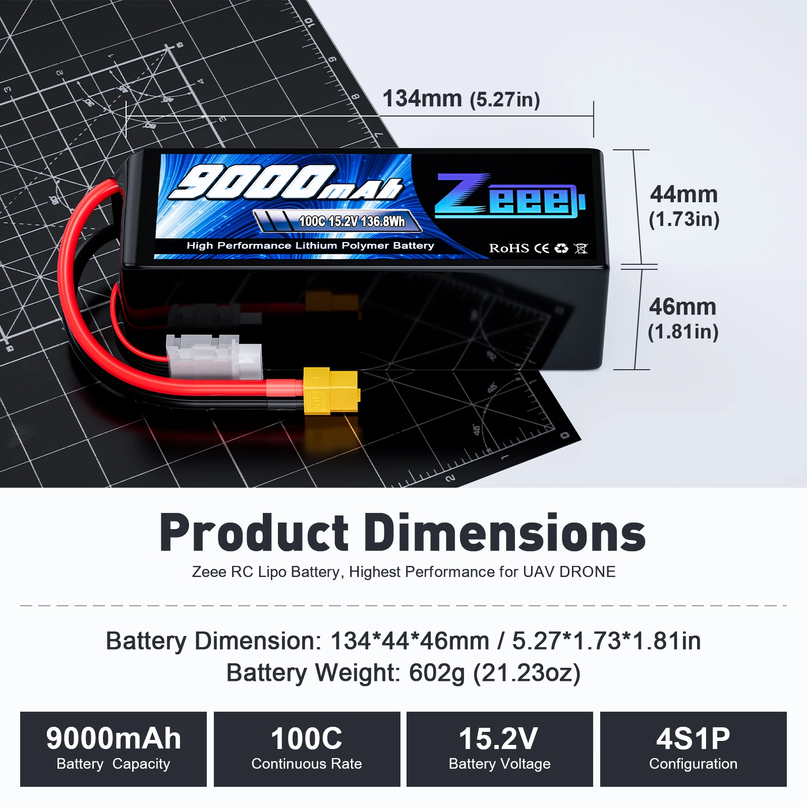 Аккумулятор ZEEE для дрона HV высокочастотный 4S 15 2 V 9000mah 100C fpv lipo аккумулятор аэрофотосъемки и сельскохозяйственного