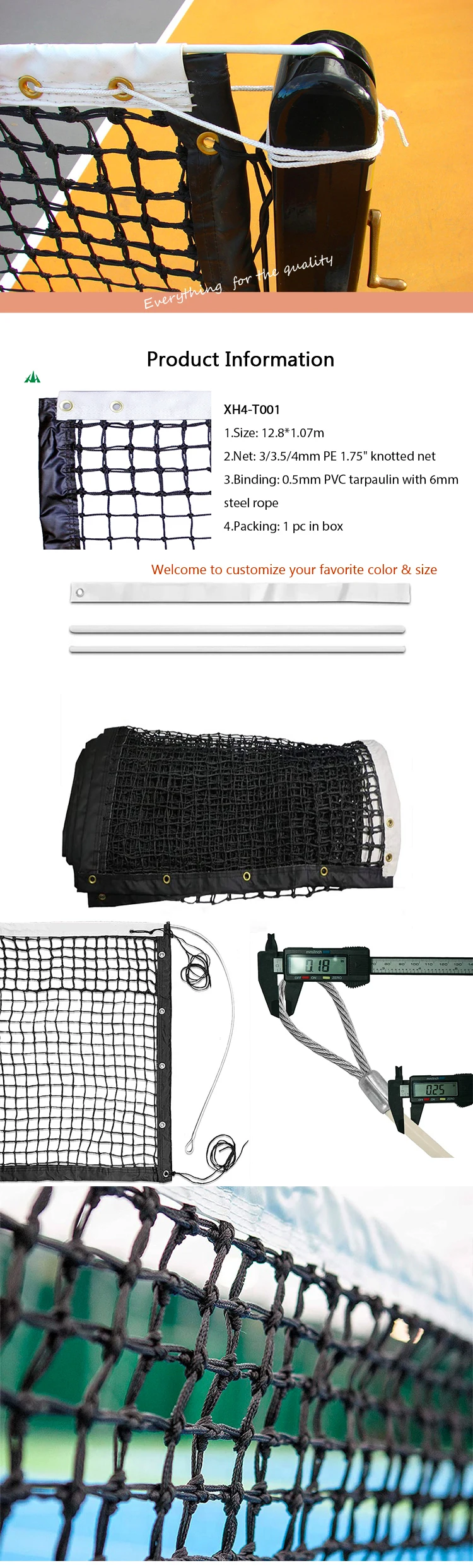 Factory Customized Professional 12.8*1.07m Tennis Net Doubles Tennis Net With Polyester Headband