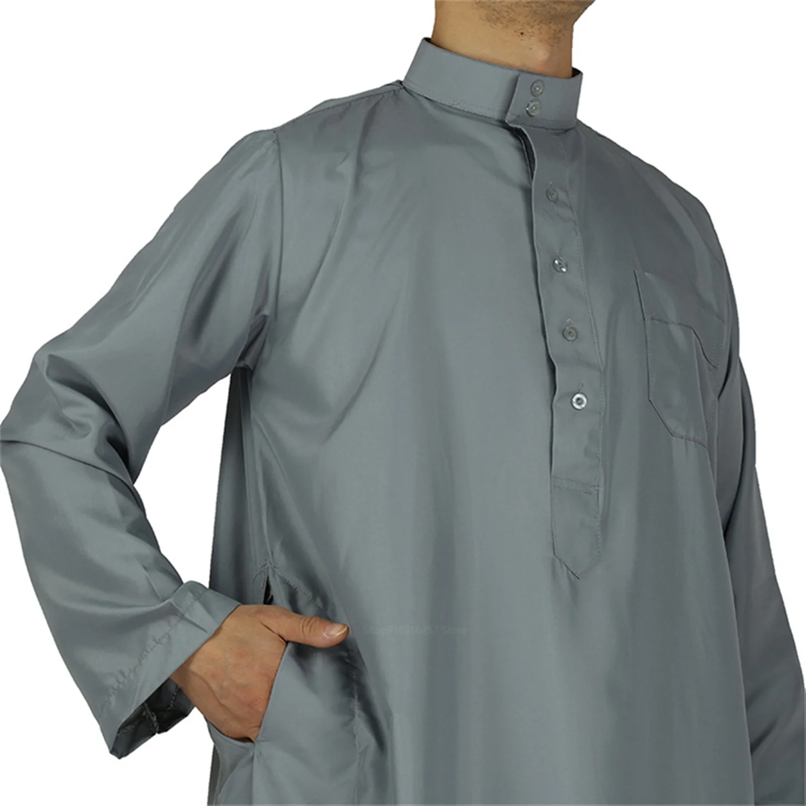 
Hot Selling Solid Color Long Sleeve Muslim Fashion Arab Daily Casual Ramadan Eid Prayer Traditional Islamic Clothing 