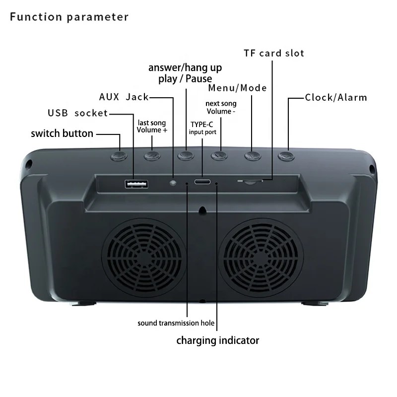 
Custom Logo Retro TV Speaker Desktop Qi Fast Wireless Charger Stand with Clock / Alarm Function 
