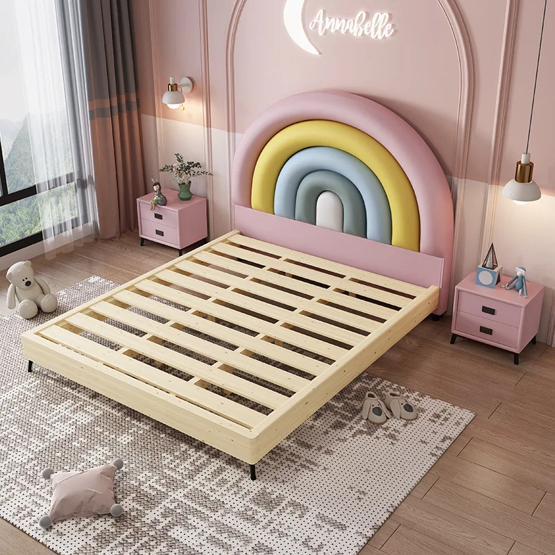 Children bedroom furniture children solid wood bed girls leather storage single bed