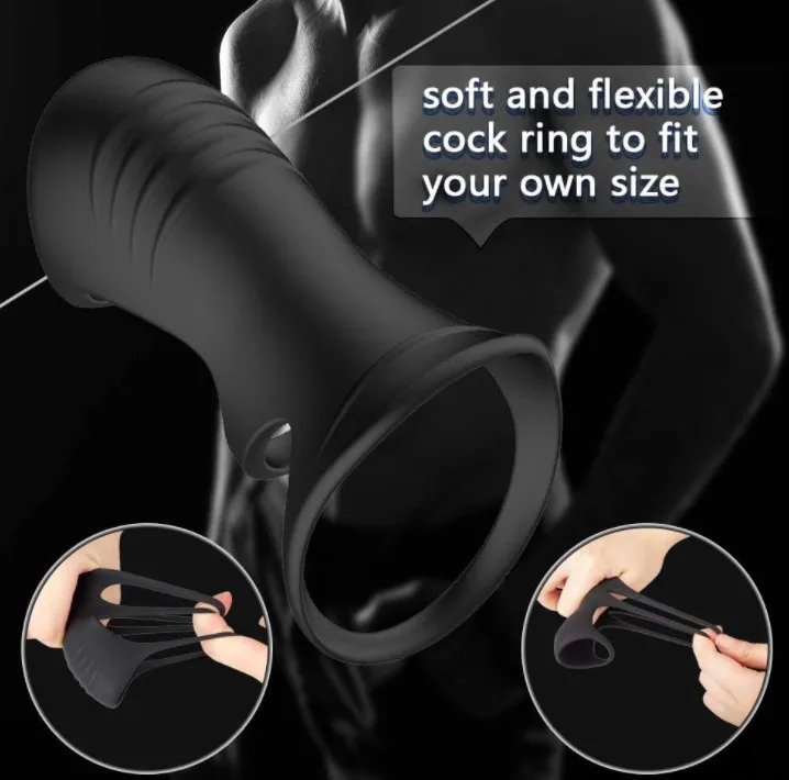 Soft Silicone Penis Three-ring Elastic Delay Ejaculation Prostate Massager Cock Ring For Men Erotic Sex Toy