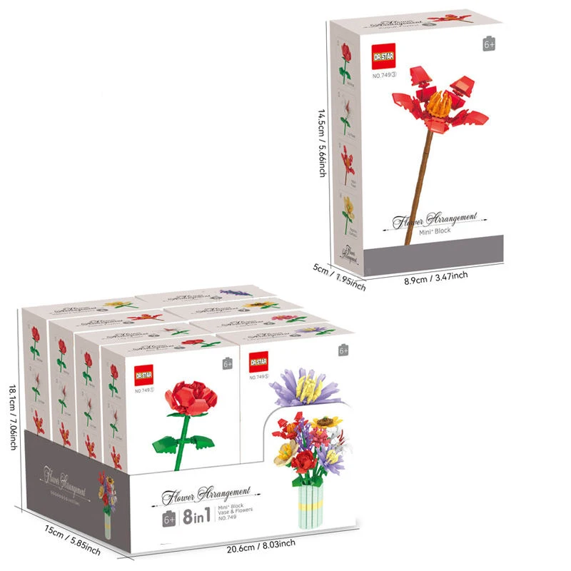 Educational DIY 3.6mm Mini Small Particle Bricks Building Block Toys Flower Story 8 pieces/box