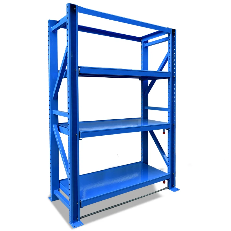 Сверхмощный 1000 кг/слой 4 яруса ничья стиль сталь пресс-форм стеллажи для выставки товаров с выдвижной полки пресс-форм стеллажная система для хранения на складе