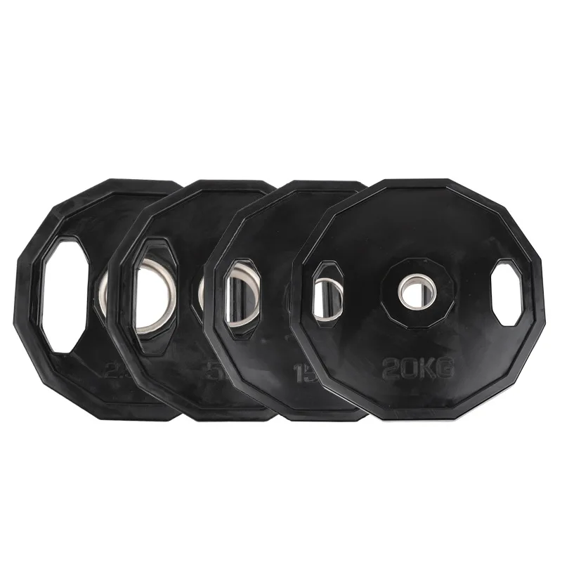 Weightlifting Black Bumper Weight Plates Iron Barbell Weight Plate Rubber Cover Handle Grips Strength Training Weightlifting