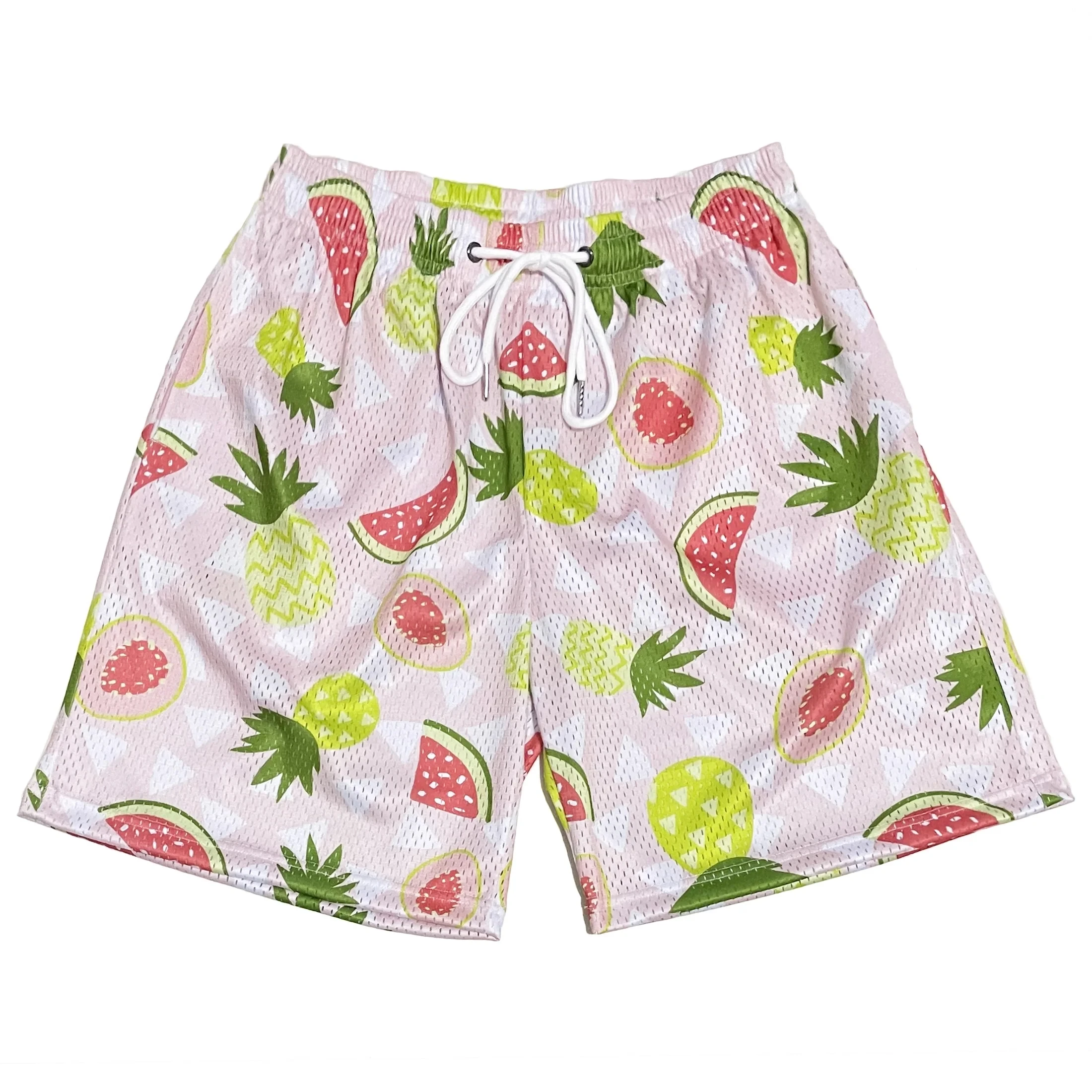 High quality 200 gsm 100% polyester youth mesh shorts sublimation printed custom logo basketball fruit kids youth mesh shorts