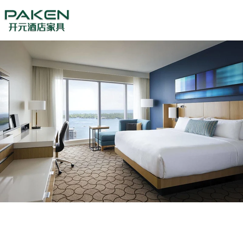 Marriott Hotel Bedroom Furniture Modern Design Wooden Bed Headband Solid Wood Furniture Hotel Bedroom Sets