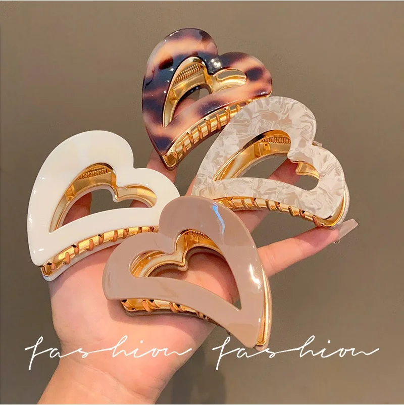 GEERDEN New Fashion Design Adult Acetate Heart Shape Hair Claw Elegant Acetate Acid Ponytail Clasp Hair Accessories