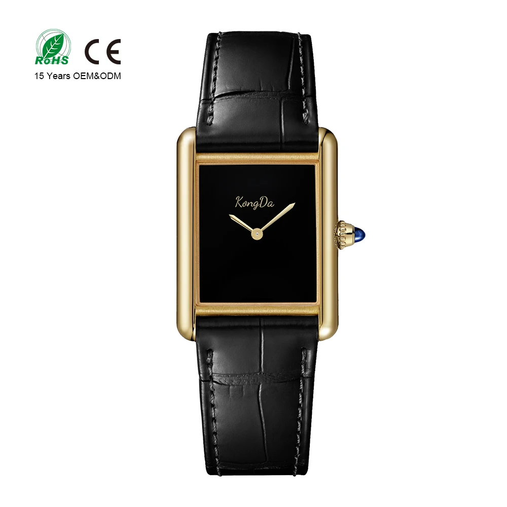 OEM ODM Watch Manufacturer High Quality Rectangle Tanks Vintage Leather Watch Blank Dial Women Quartz Watches Custom