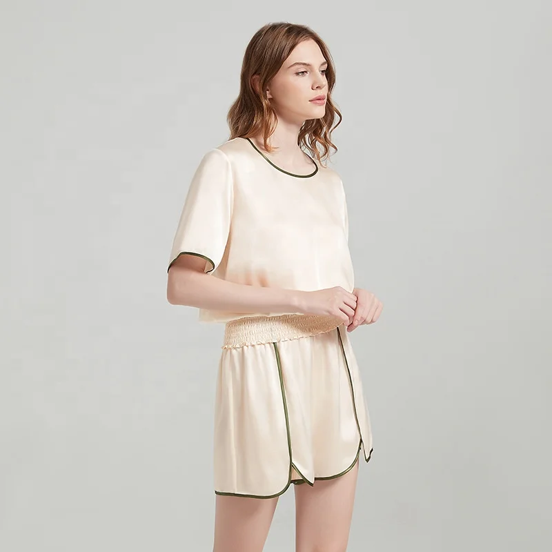 Summer contrasting colors short sleeves and shorts silk sets fashion lovely nice looking for home wear and worn externally