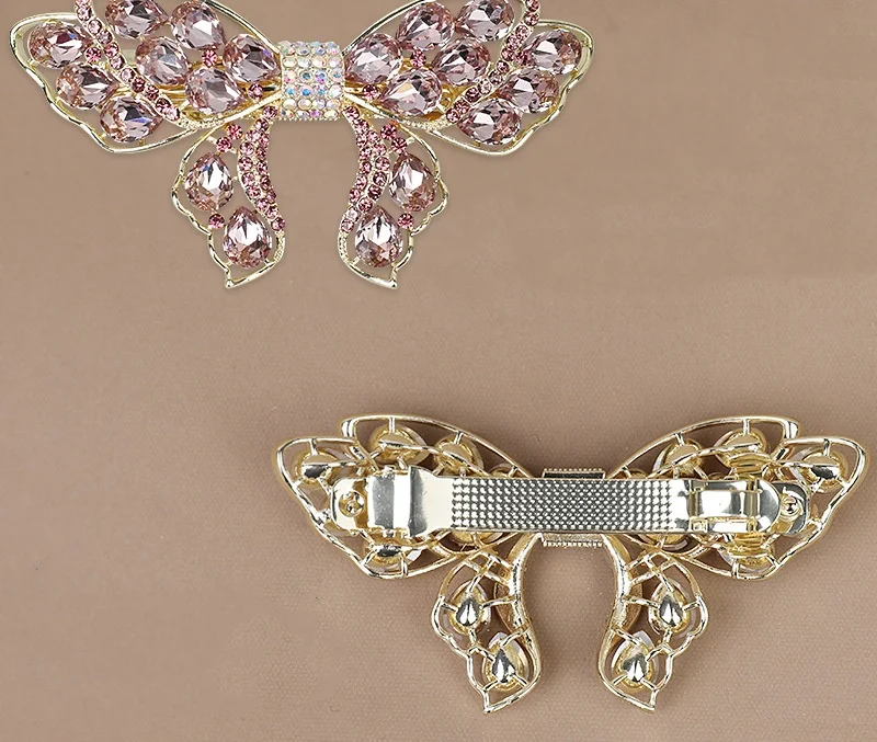 Elegant Half Tie Hairpin Spring Clip Hair Accessories Korean Exquisite Rhinestone Bowknot Hairpins Barrette for Lady Women