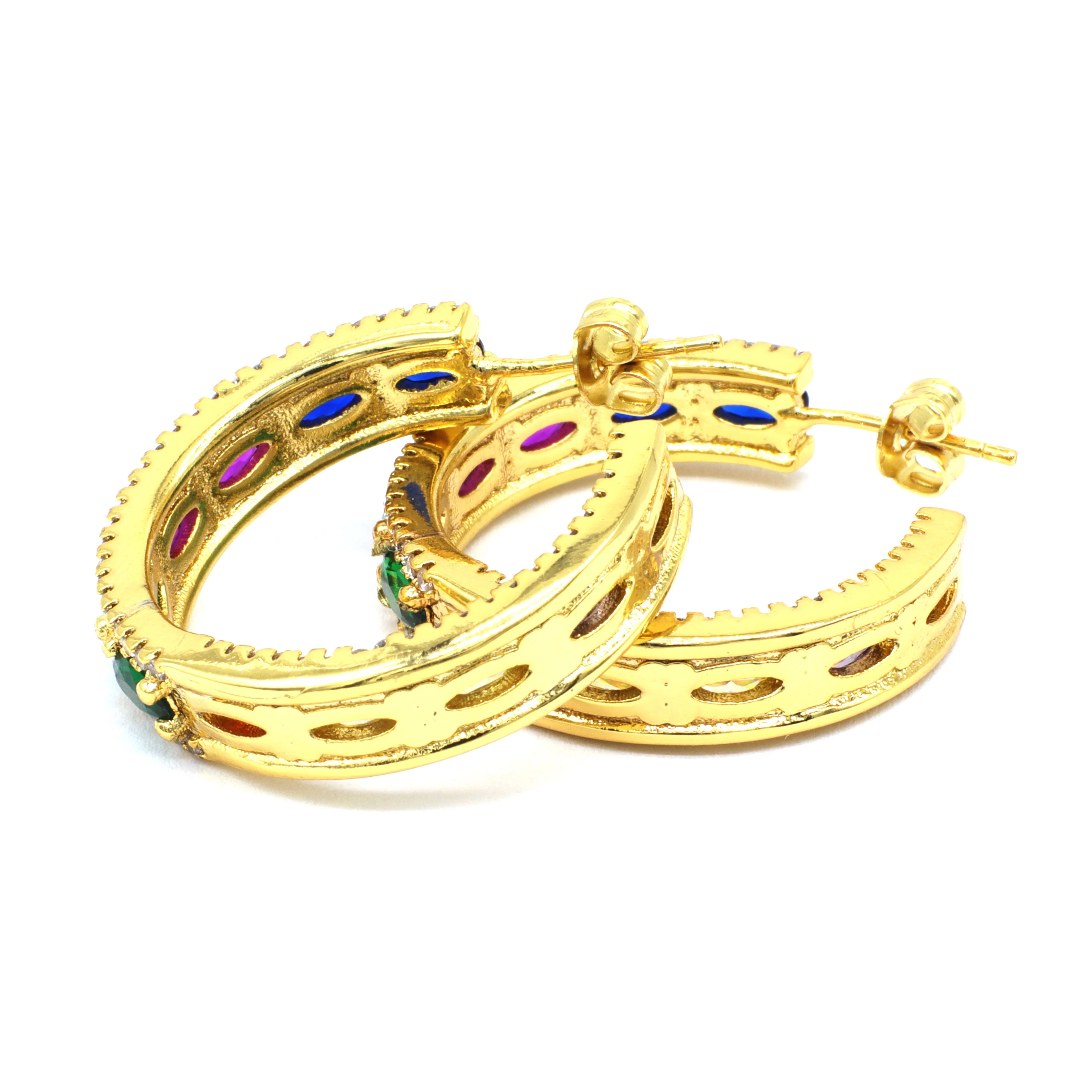 
Charm earring jewelry micro pave rainbow zircon gold plated hoop ear cuff 