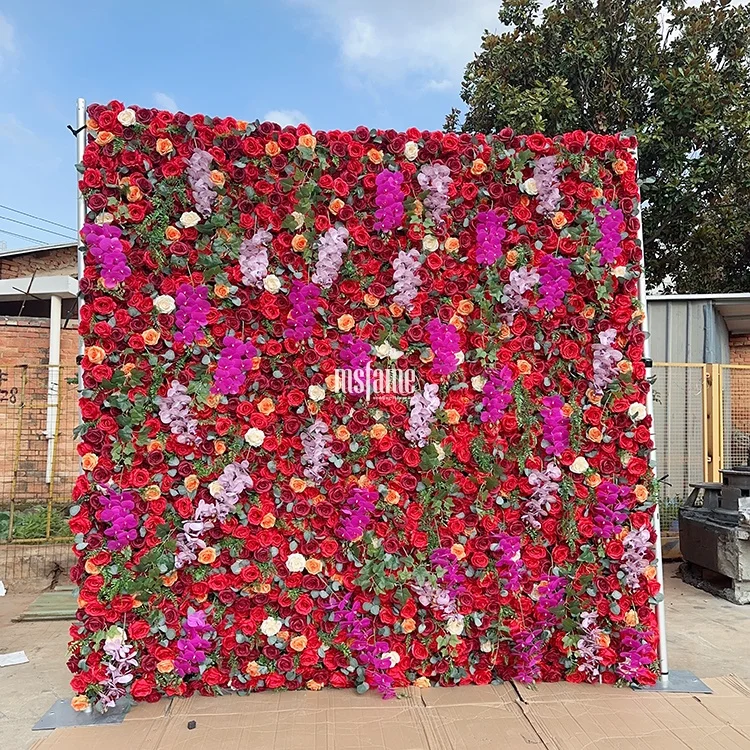 MSFAME Outdoor Silk Red Rose Flowers Wedding Decoration 3D Flower Wall Backdrop