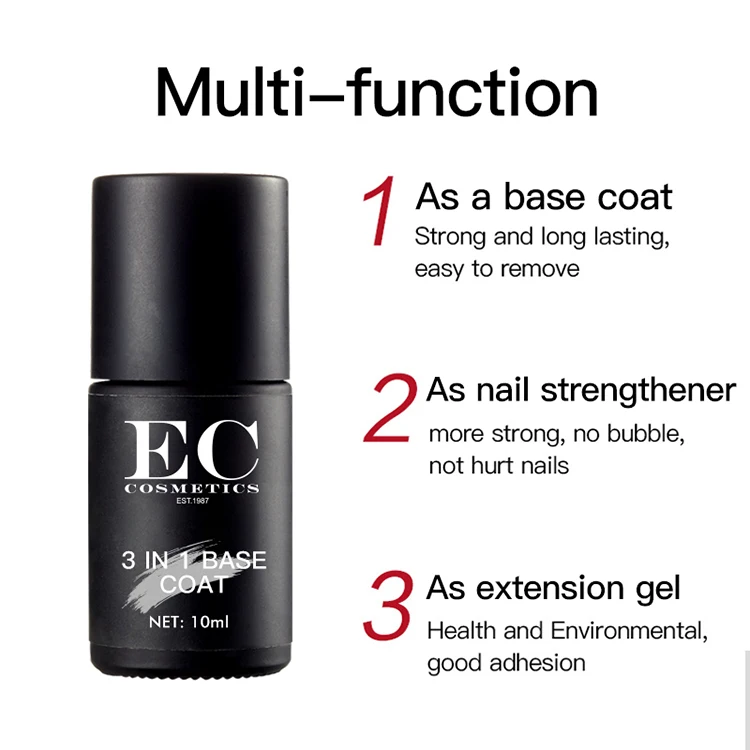 Private label rubber base gel clear thick nail extend strengthen primer liquid multi function 3 in 1 base coat bulk wholesale