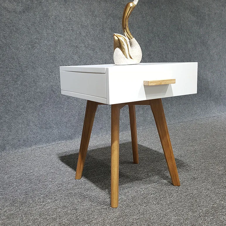 Modern Design Wooden Bedside Table With Drawer And Solid Wood Legs nightstand for bedroom home furniture