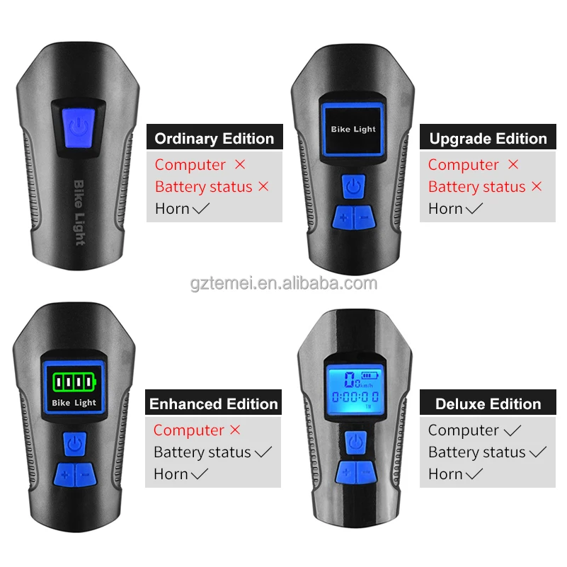 USB Rechargeable Bicycle Light Bike Front Light  Flashlight With Bike Computer LCD Cycling Head Light Horn