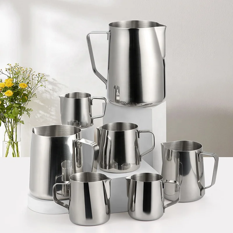 High Quality 304 Stainless Steel Milk Frothing Jug 2000ml Coffee Foam Garland Cup Handle Quality Teapot Water Jug Steel Stamp