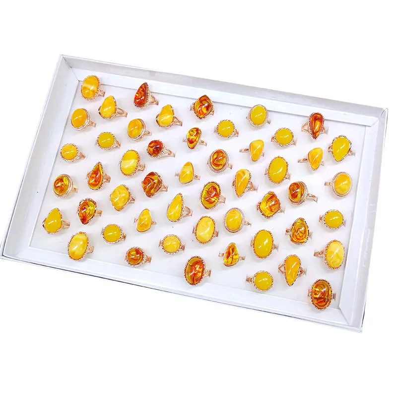 New Beeswax Rose Gold Metal Box 24pcs Alloy Mixed Batch Cheap Irregular Stone Rings