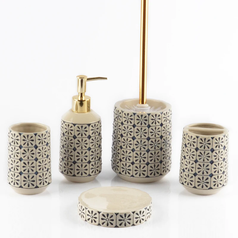 Оптовая продажа керамический набор из 5 предметов китайские аксессуары для ванной