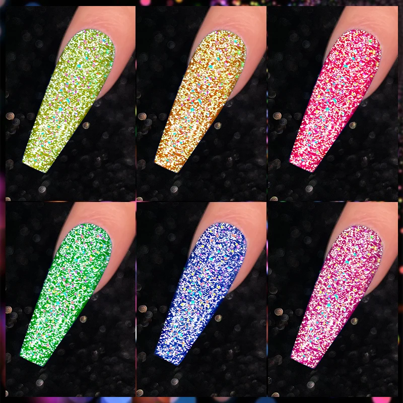 Newest Popular Holographic Series Broken Diamond Effect Reflective Gel Top Coat Uv Soak Off Gel