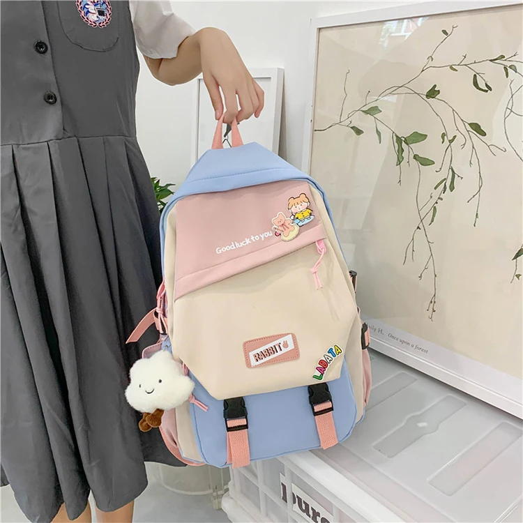Korean version trend color schoolbag college wind students backpack school book bag girls