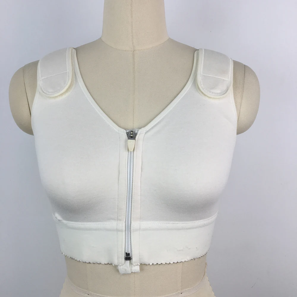 All day comfort wireless post surgical compression wear zipper front closure cotton spandex medical post op bra for women