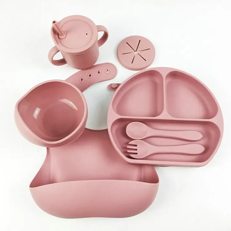 Factory Wholesale Silicone Tableware Food Grade Silicone Partition Baby Food Plate Children Feeding Set