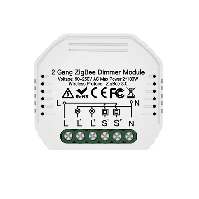 KSMT Smart life 2GANG Mini Dimmer Zigbee Smart Switch Module Tuya Zigbee 3.0 Smart Wall Light Switch Relay Breaker