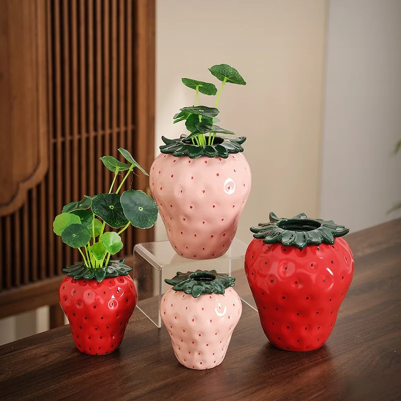 Strawberry ceramic vase flower pot living room home decor small vase advanced sense of ins wind high appearance level