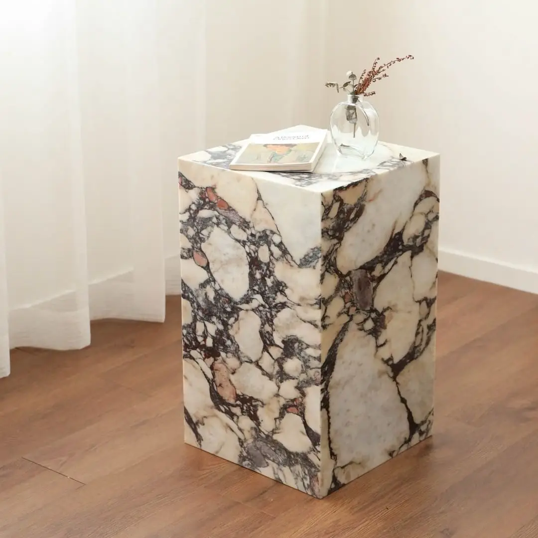 Hotel Marble Plinth Stone Side Table Italian Calacatta Viola Marble Coffee Table