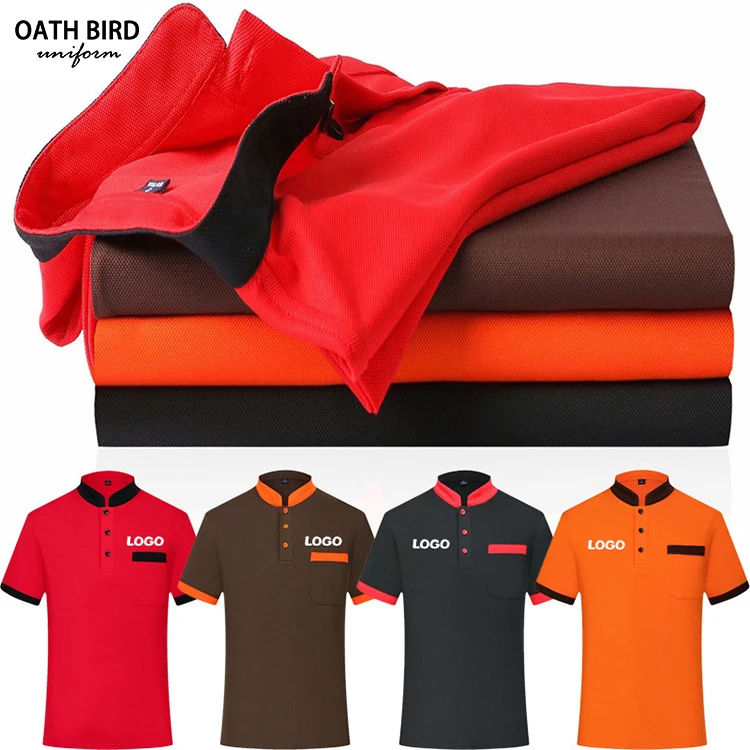 Waiter Work Wear Uniform Custom Logo Embroidery Polo Shirt Restaurant Hotel Kitchen Chef Cafe Bar Staff Flax t shirt Uniform