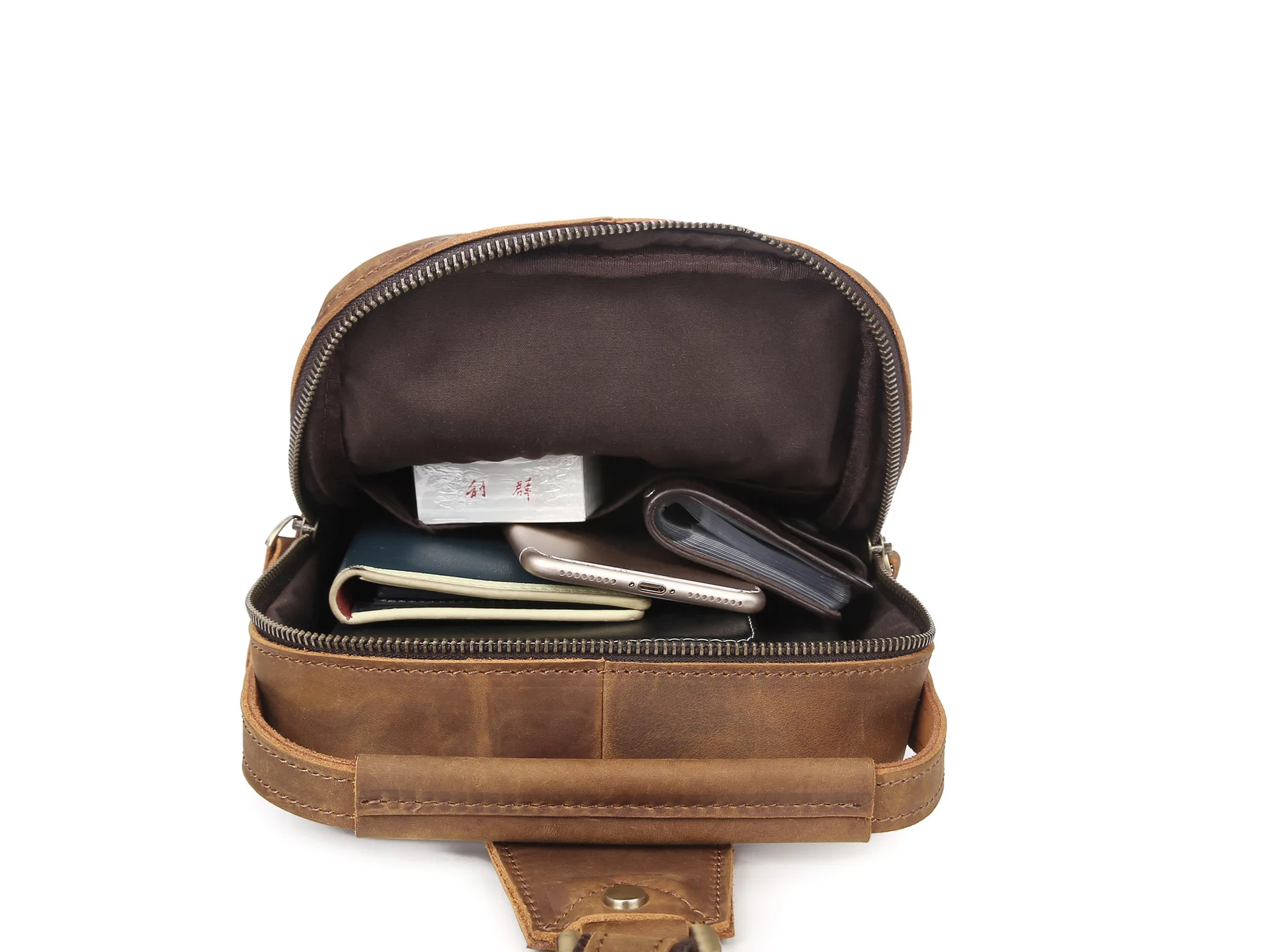 Genuine Leather Casual Fashion Chest Sling Bag Black Design One Shoulder Daypack Crossbody Bag Male 1105