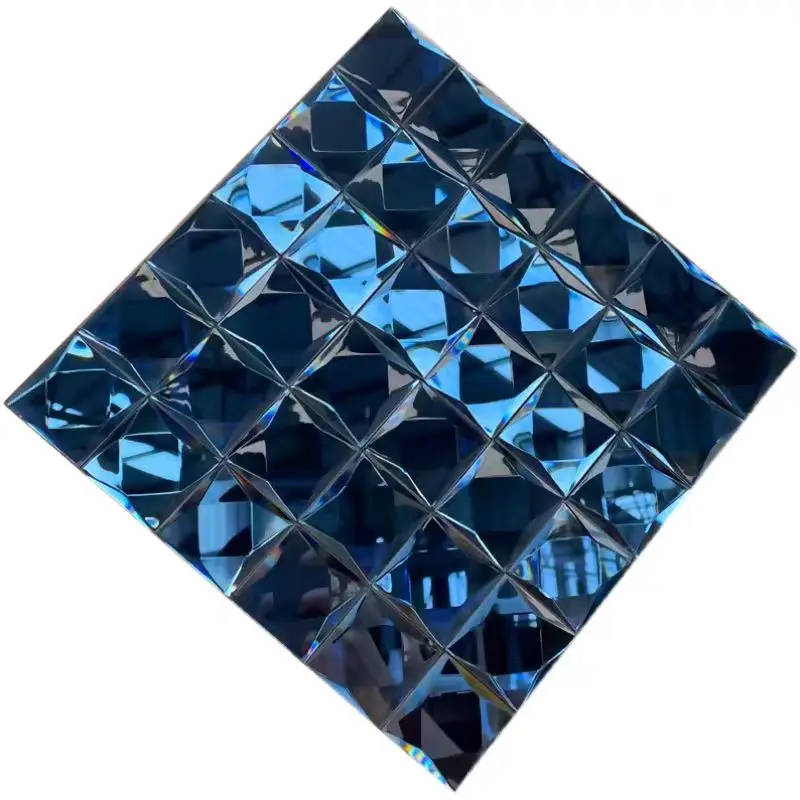 European  Nine Side  Beveled Grinding Crystal  ultra clear  Blue Glass Mosaic Tile Wall Mirror