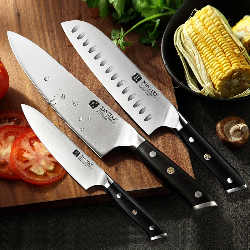 3 Pcs high-end Kitchen Chef Knife Set Premium German 1.4116 Carbon Steel Ebony Wood Handle