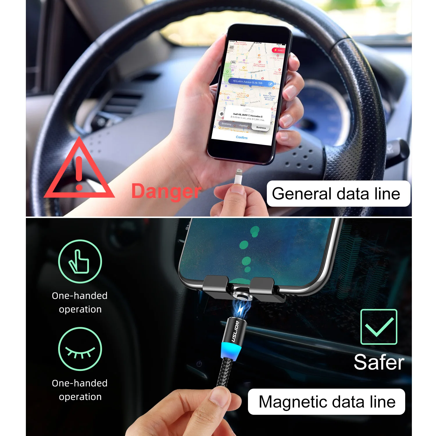 USLION OEM 360 градусов вращающийся магнитный кабель USB зарядное устройство 3 в 1 взаимный обмен данными между компьютером и периферийными устройствами Магнитный для зарядки или передачи данных со штекером 3A быстрой