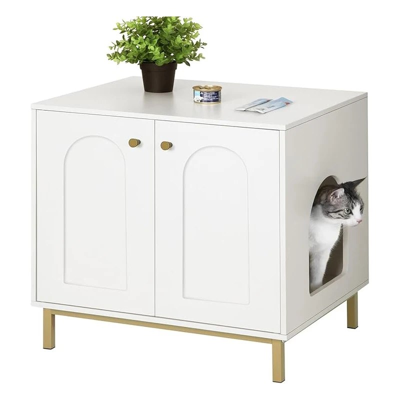 Wooden Pet House Side End Table, Hidden Litter Box Furniture, Storage Cabinet Bench, Fit Most Cat and Litter Box