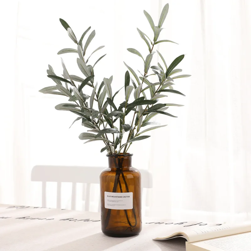 Real Touch Decorative Artificial Silk Olive Olive Leaf Branch Long Stem