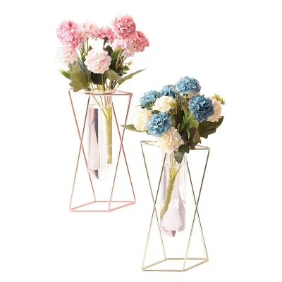 
Nordic ins geometric vase light luxury metal iron decoration living room flower arrangement creative home glass flower stand 