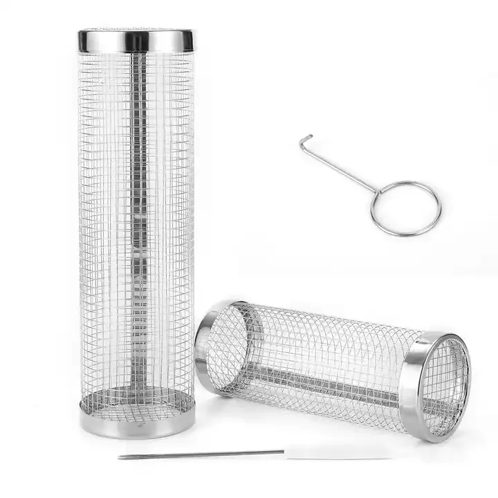 WONDERFUL BBQ cage round barbecue basket outdoor BBQ smoking cage Rolling Grilling Basket