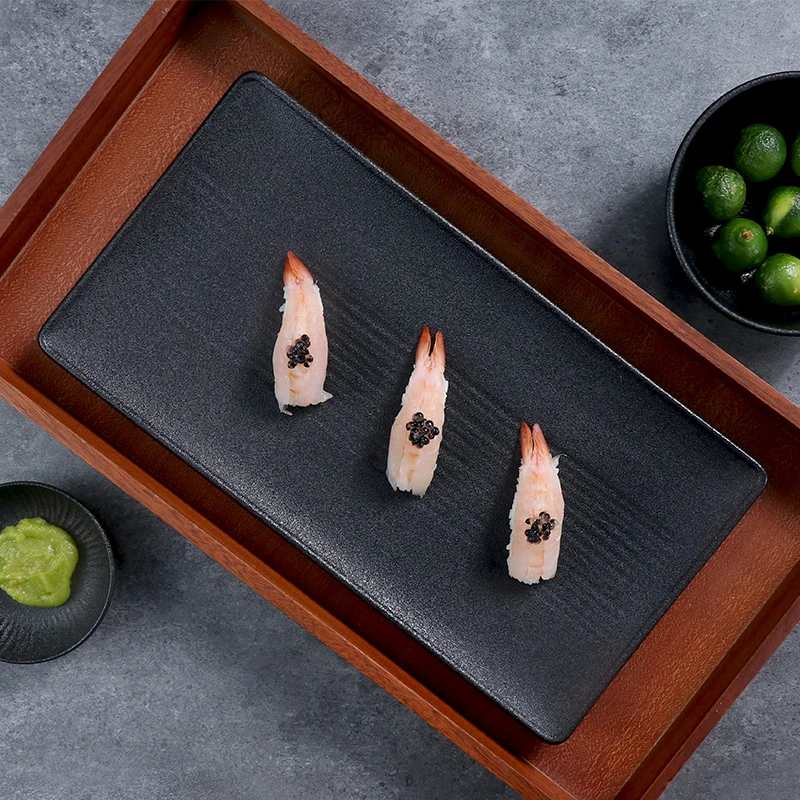 Chaozhou Stoneware Sushi Plate Set Ceramic Rectangle Wooden Plates Set Dishes Crockery  Luxury Dinnerware For Restaurant Supply