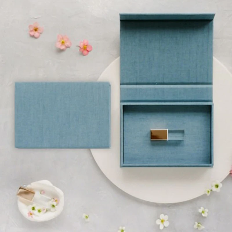 Custom Luxury Linen USB BOX Special Paper Fabric Gift package Boxes for Crystal USB